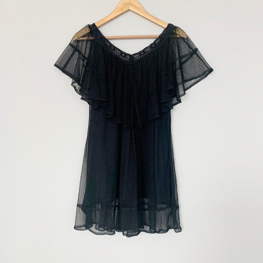 Lotus Black Lace Dress with Flutter Sleeves -Small